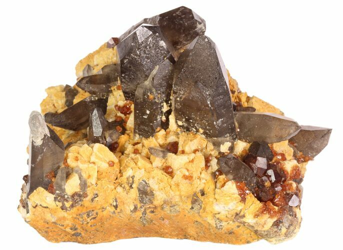 Spessartine Garnet & Smoky Quartz on Feldspar - China #93644